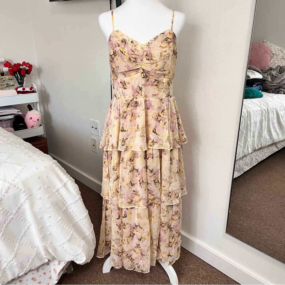 Vici Sweetest Goodbye Floral Tiered Midi Dress